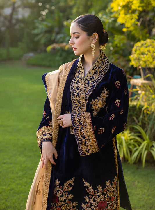 KY980-3 Piece Embroidered Velvet Dress