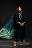 KY 7002 Embroidered Velvet Dress with Embroidered Karandi Shawl