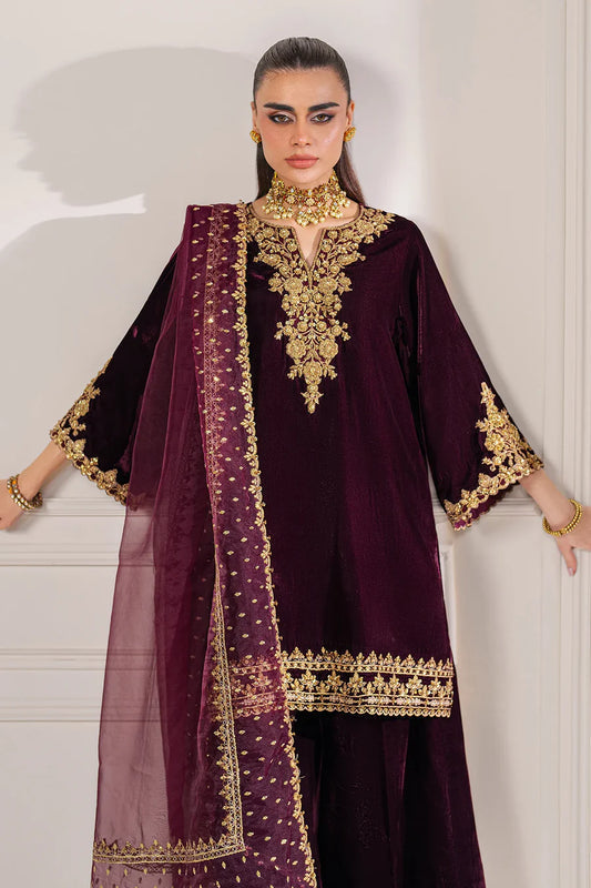 KY979-3 Piece Embroidered Velvet Dress