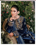 KY959-3PCs Embroidered Velvet With Embroidered Chiffon Dupatta