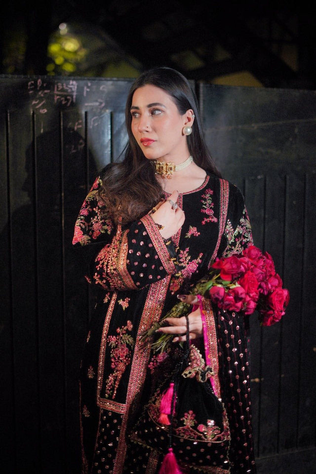 KY 7007 - Embroidered Velvet Dress with Embroidered Dupatta