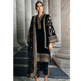 KY969-3PC Velvet Embroidered Dress With Organza Embroidered Shawl