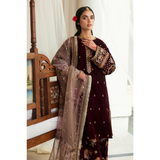 KY305 - Embroidered Velvet 3-Piece Dress with Organza Dupatta
