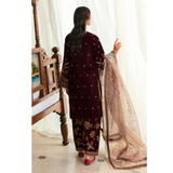 KY305 - Embroidered Velvet 3-Piece Dress with Organza Dupatta