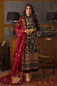 KY299 3PC Velvet Embroidered Shirt With Organza  Embroidered Dupatta