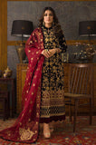 KY299 3PC Velvet Embroidered Shirt With Organza  Embroidered Dupatta