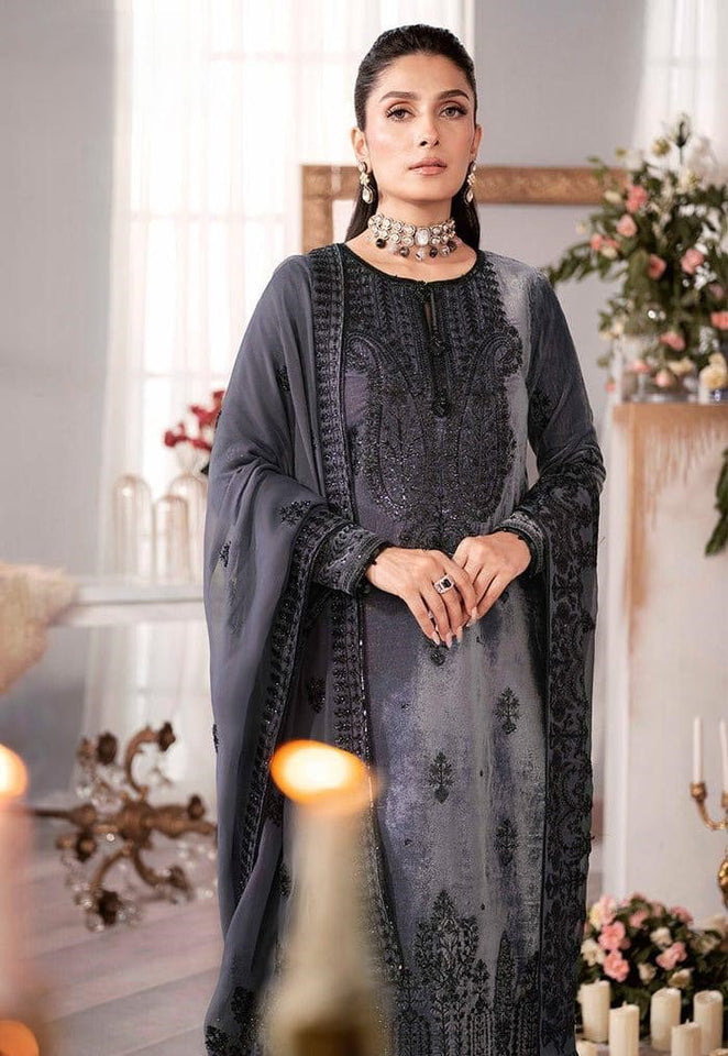 KY 7005 Embroidered Velvet Dress with Pure Chiffon Embroidered Dupatta