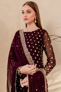 KY960-3PC Embroidered Velvet Dress With Embroidered Organza Dupatta