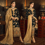 KY983-3 PC Velvet Embroidered Shirt With Organza Embroidered Dupatta