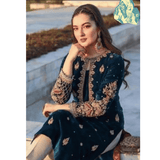 KY965-3PC Velvet Embroidered Dress With Dhanak Shawl