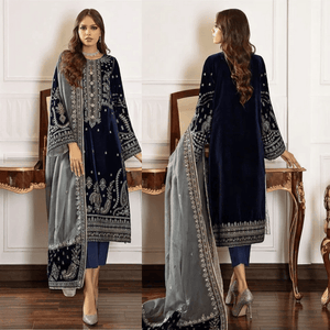 KY971-3PC Velvet Embroidered Dress