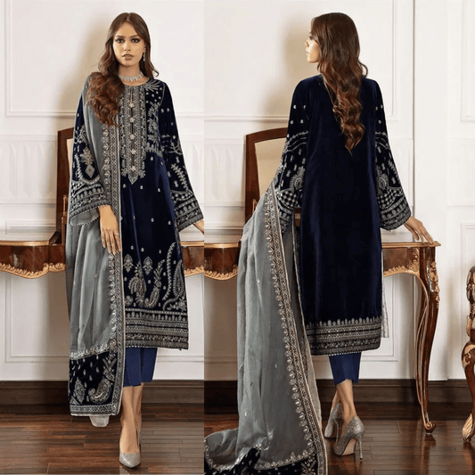 KY971-3PC Velvet Embroidered Dress