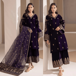 KY972-3piece Embroidered Velvet Dress