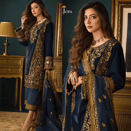 KY973-3piece Embroidered Velvet Dress