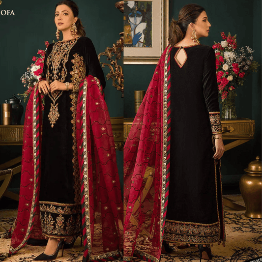KY976-3piece Embroidered Velvet dress