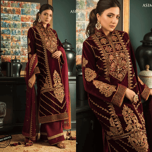 KY977- 3piece suit Embroidered Velvet