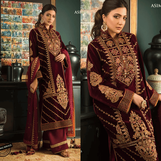 KY977- 3piece suit Embroidered Velvet