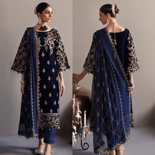 KY981-3Piece Embroidered Velvet Dress