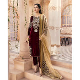 KY305 - Embroidered Velvet 3-Piece Dress with Embroidered Organza