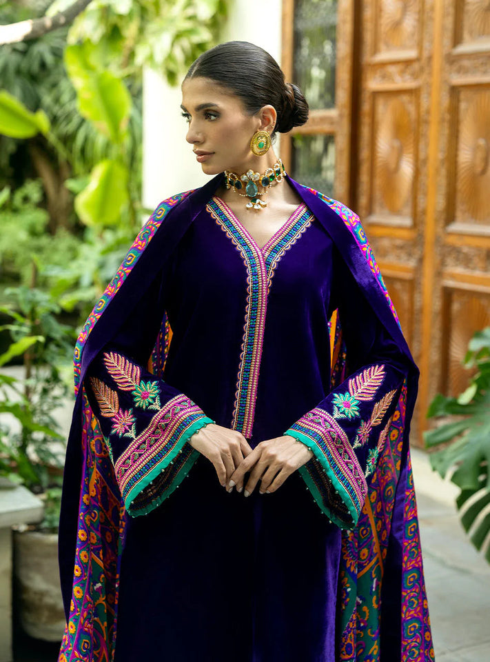 KY975-3piece Embroidered Velvet Dress