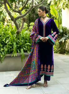 KY975-3piece Embroidered Velvet Dress