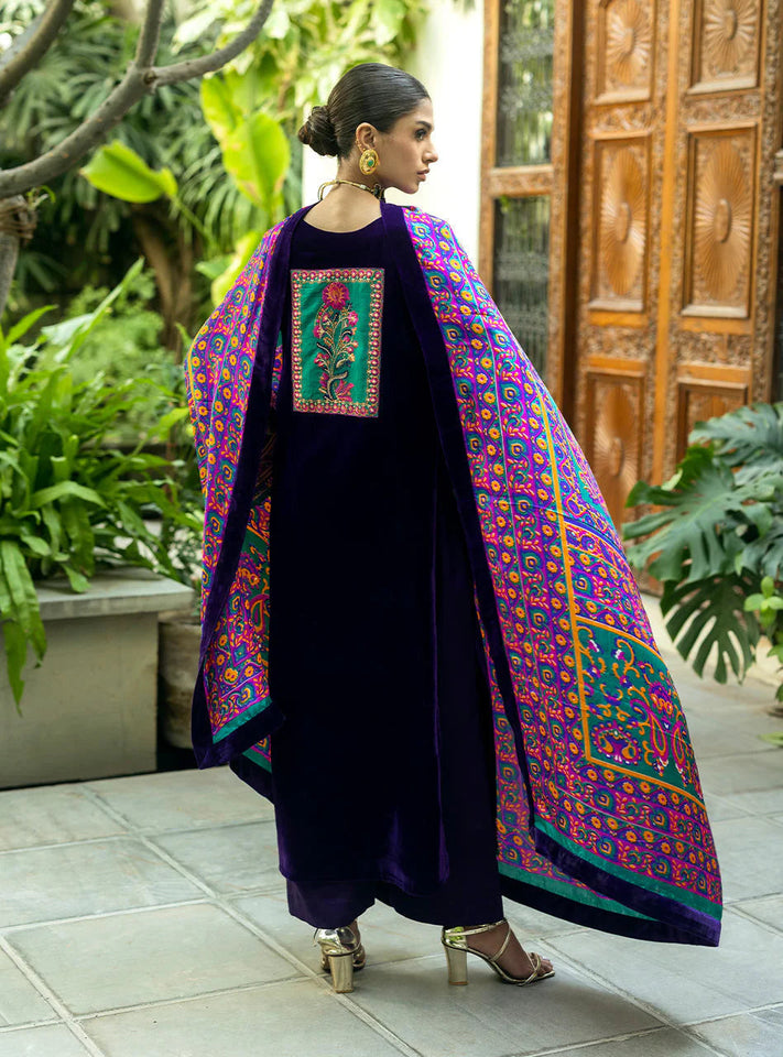 KY975-3piece Embroidered Velvet Dress