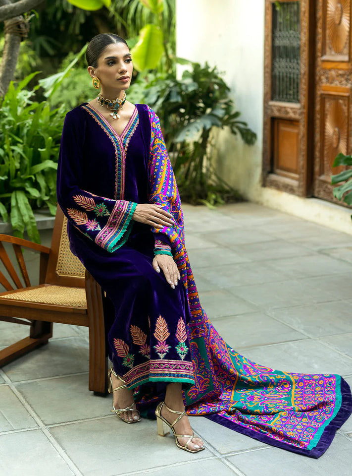 KY975-3piece Embroidered Velvet Dress