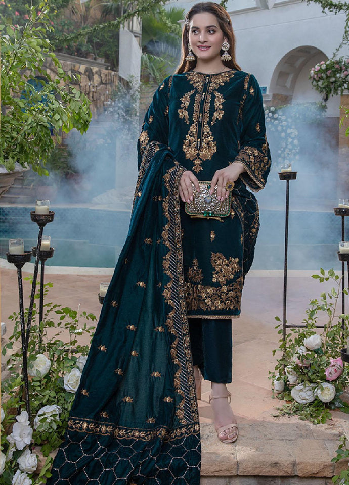 KY2050 Sequance Embroidered Velvet Three piece With Velvet Shawl