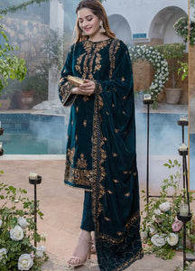 KY2050 Sequance Embroidered Velvet Three piece With Velvet Shawl