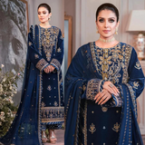 KY959-3PCs Embroidered Velvet With Embroidered Chiffon Dupatta