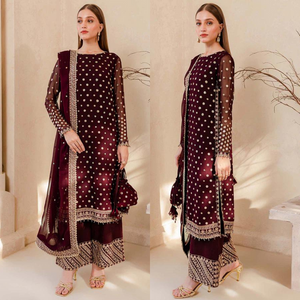 KY960-3PC Embroidered Velvet Dress With Embroidered Organza Dupatta