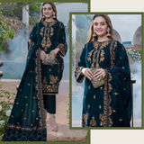 KY2050 Sequance Embroidered Velvet Three piece With Velvet Shawl