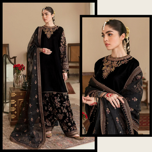 KY621 Embroidered Velvet Dress With Organza embroidered Dupatta